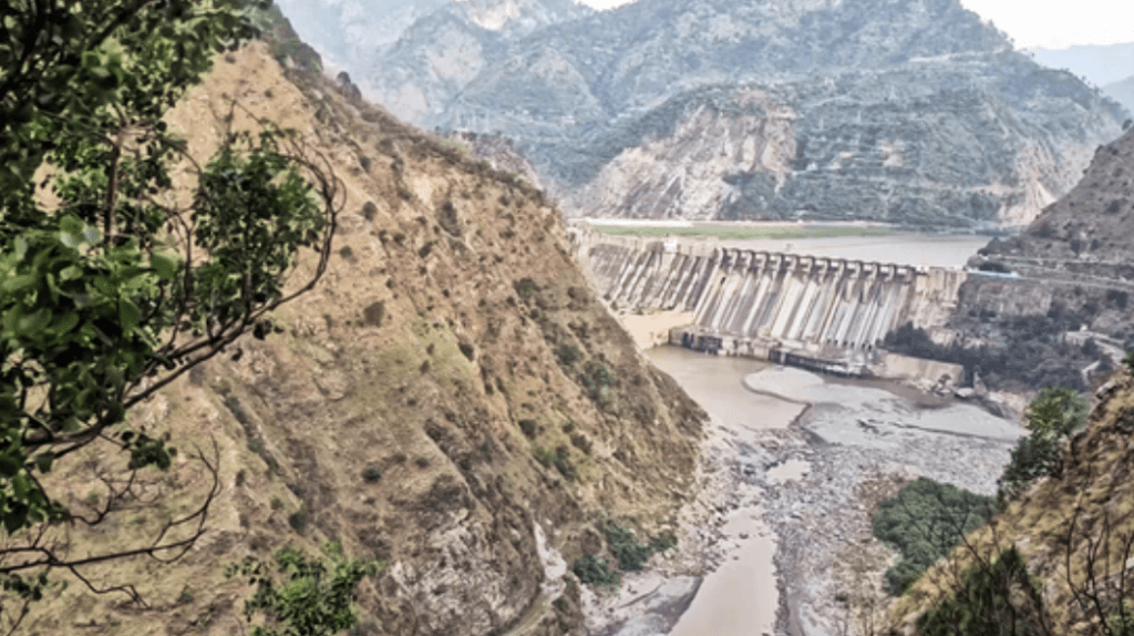 A view of the Salal Dam after its closure led to a significant drop in the water level of Chenab River.(ANI)